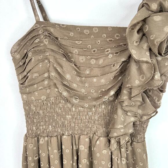 Chelsea & Violet Brown Ruffle Shoulder Party Dress S - Picture 3 of 15